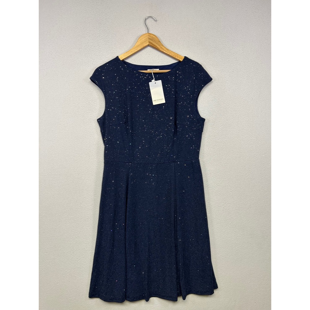 Cocktail Party Shimmer Dresstells Womens XL Navy Blue Fit Flare Cap Sleeve Dress